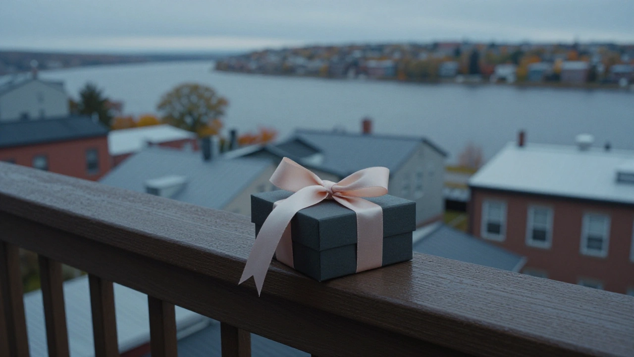 Gift box with a plain ribbon on a balcony, suggesting a New Brunswick casino welcome bonus