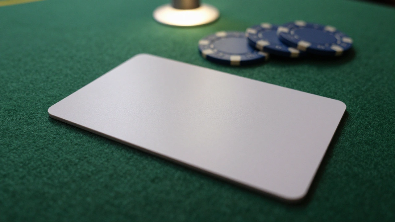 Blank white card and rising casino chips on green felt for deposit bonus tiers