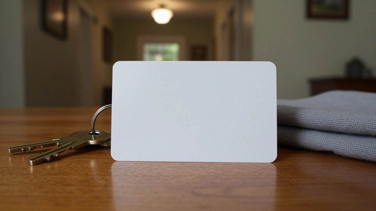 Blank bank card and house keys on a table for casino cashouts