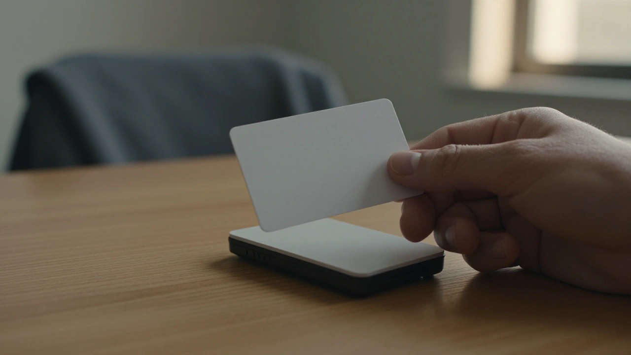 Hand tapping a blank card on a card reader for an Ontario casino deposit