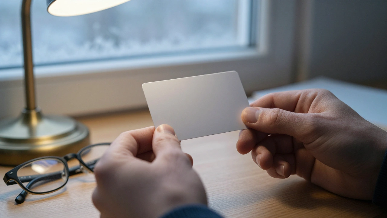 Blank white card on a wooden desk in a quiet study for secure casino banking