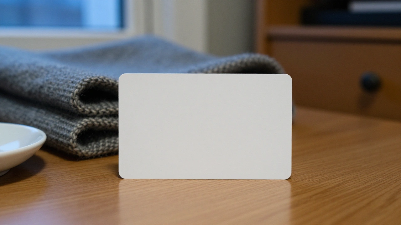 Blank white card on a desk representing secure casino deposit verification