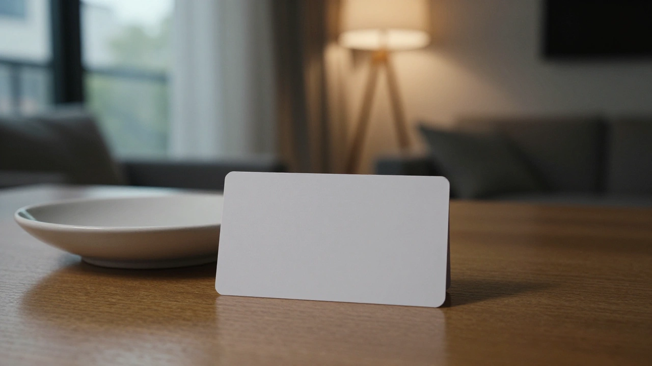 Blank white debit card on a desk for instant casino deposits in a Toronto condo
