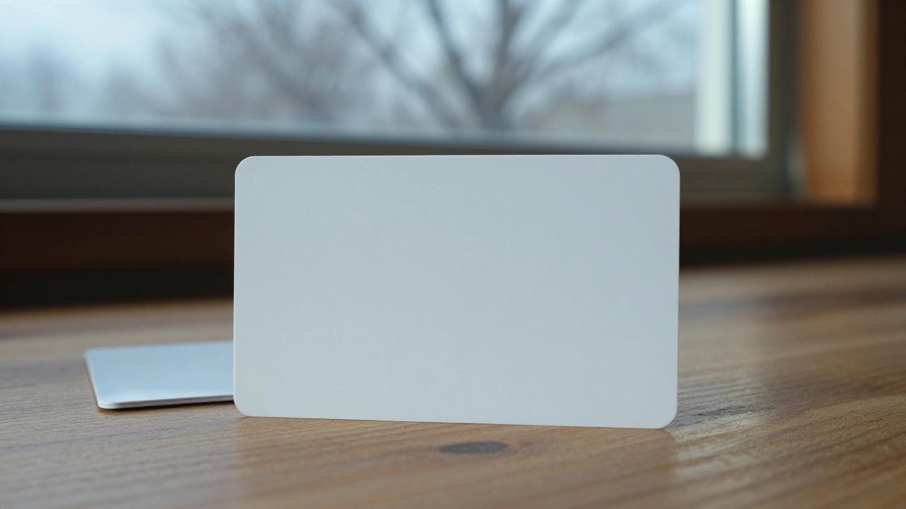 Two blank white prepaid cards on a desk for comparing prepaid casino options