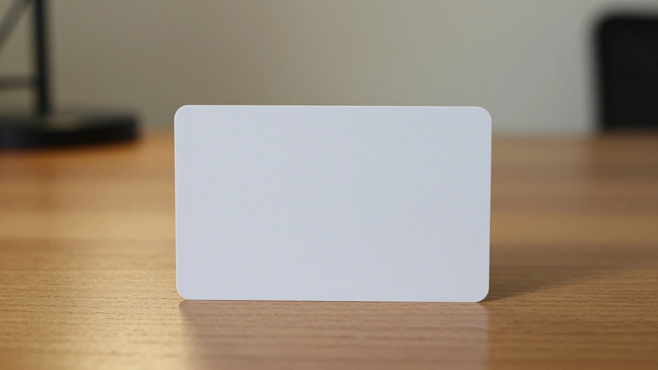 Blank white plastic card on a wooden table for casino deposit methods