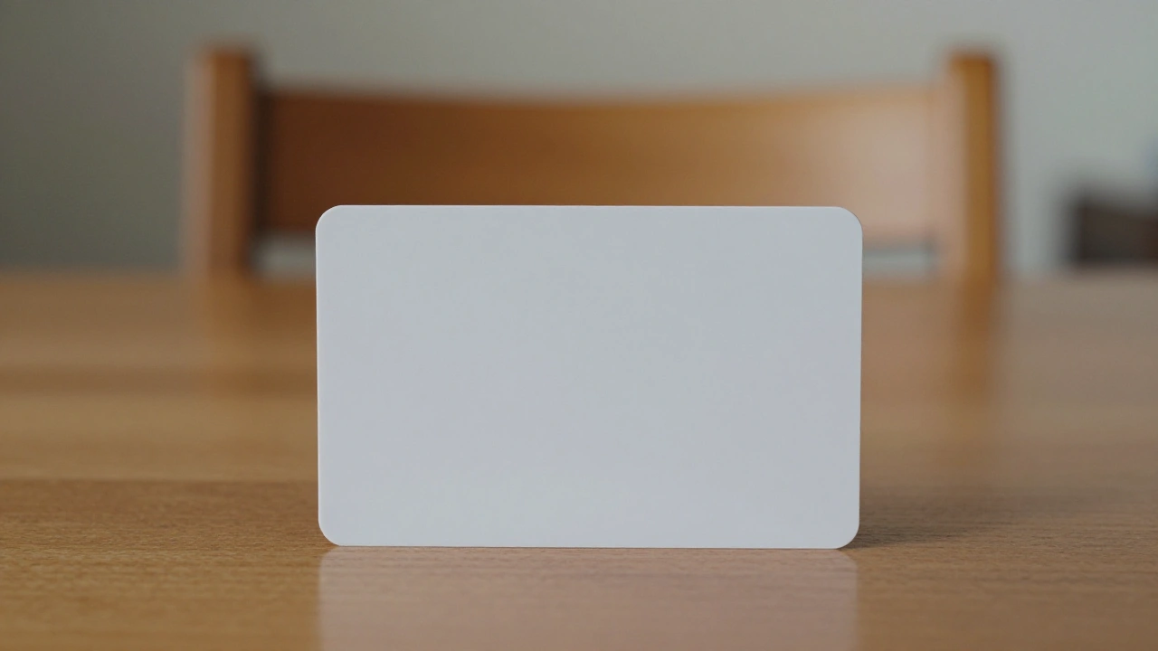 Blank white plastic card on a wooden table for Ontario casino deposits and withdrawals