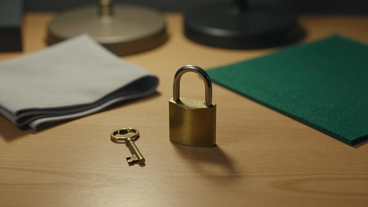 Brass padlock and key on a wooden desk representing casino safety checks