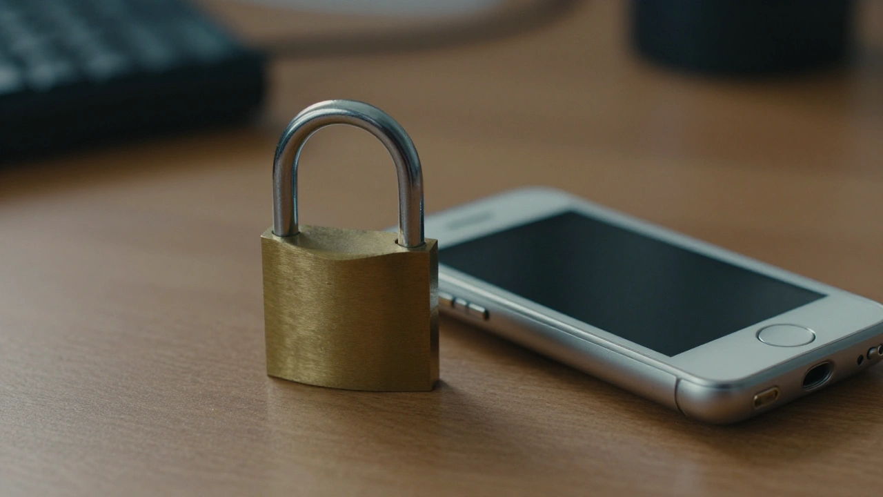 Small brass padlock on a desk beside a phone, representing slot fairness checks
