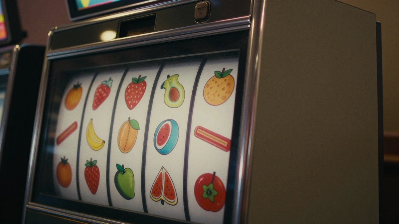 Candy-coloured slot reels with fruit and sweet symbols in a casino games review