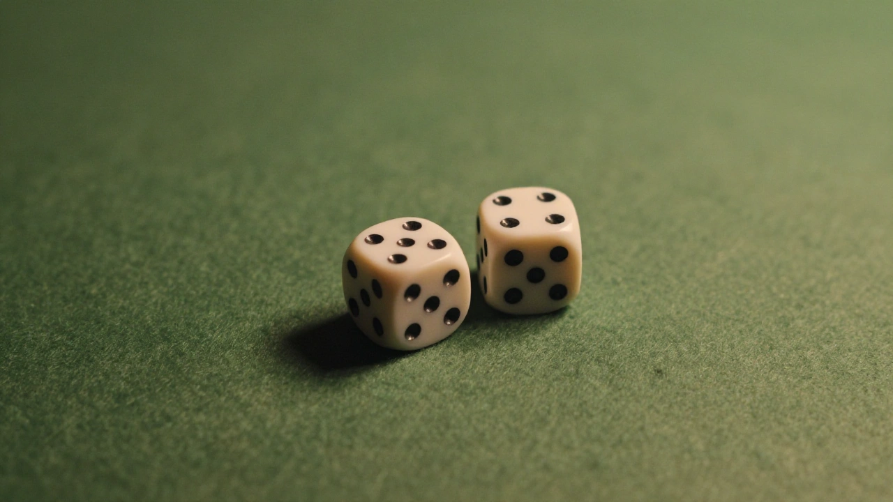 Two plain dice on green felt illustrating wagering terms for prepaid casino bonuses