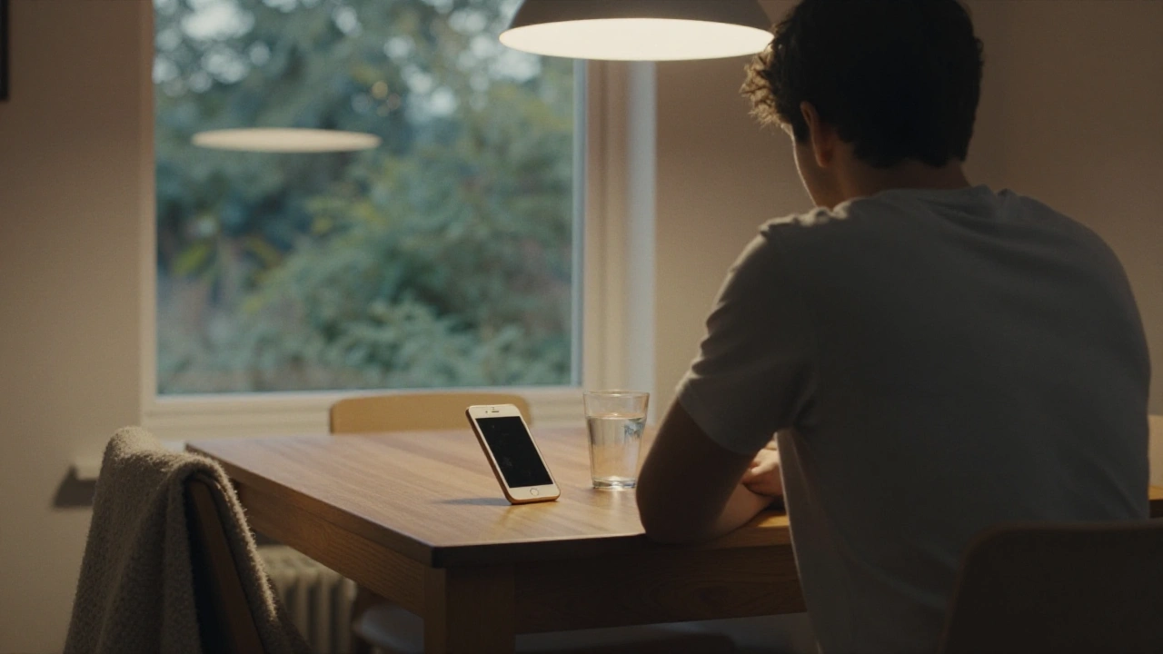 Person from behind at a dining table with a phone for casino customer support