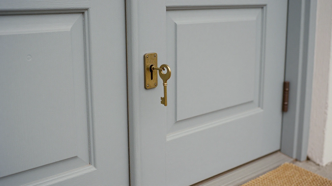 Brass key in a front door lock representing casino account security verification
