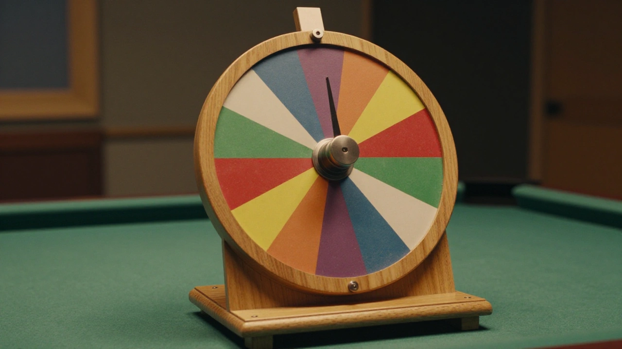 Generic prize wheel with plain coloured segments representing casino games in Ontario
