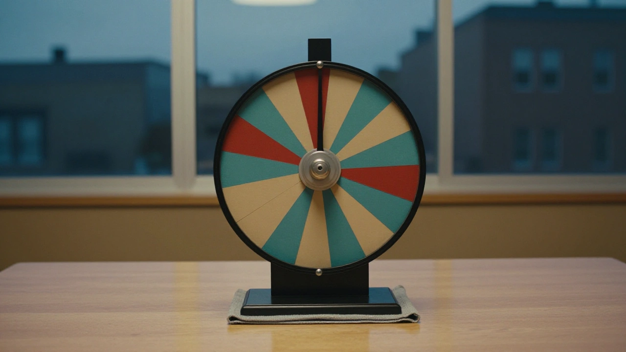 Generic prize wheel on a studio table illustrating the variety of games in the library