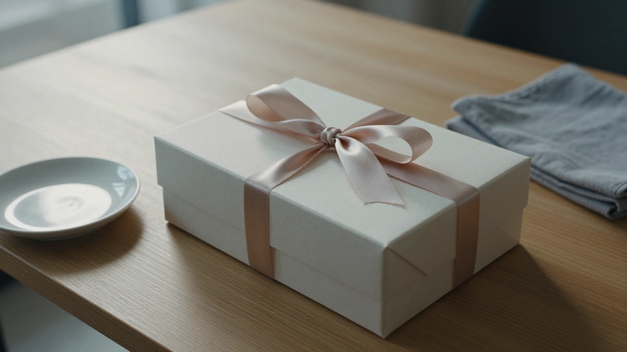 A plain gift box with a ribbon on a table representing casino bonus offers