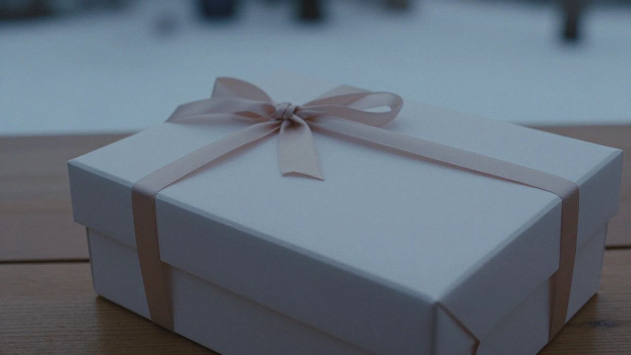 Plain gift box with a ribbon on a studio table representing casino app welcome bonuses