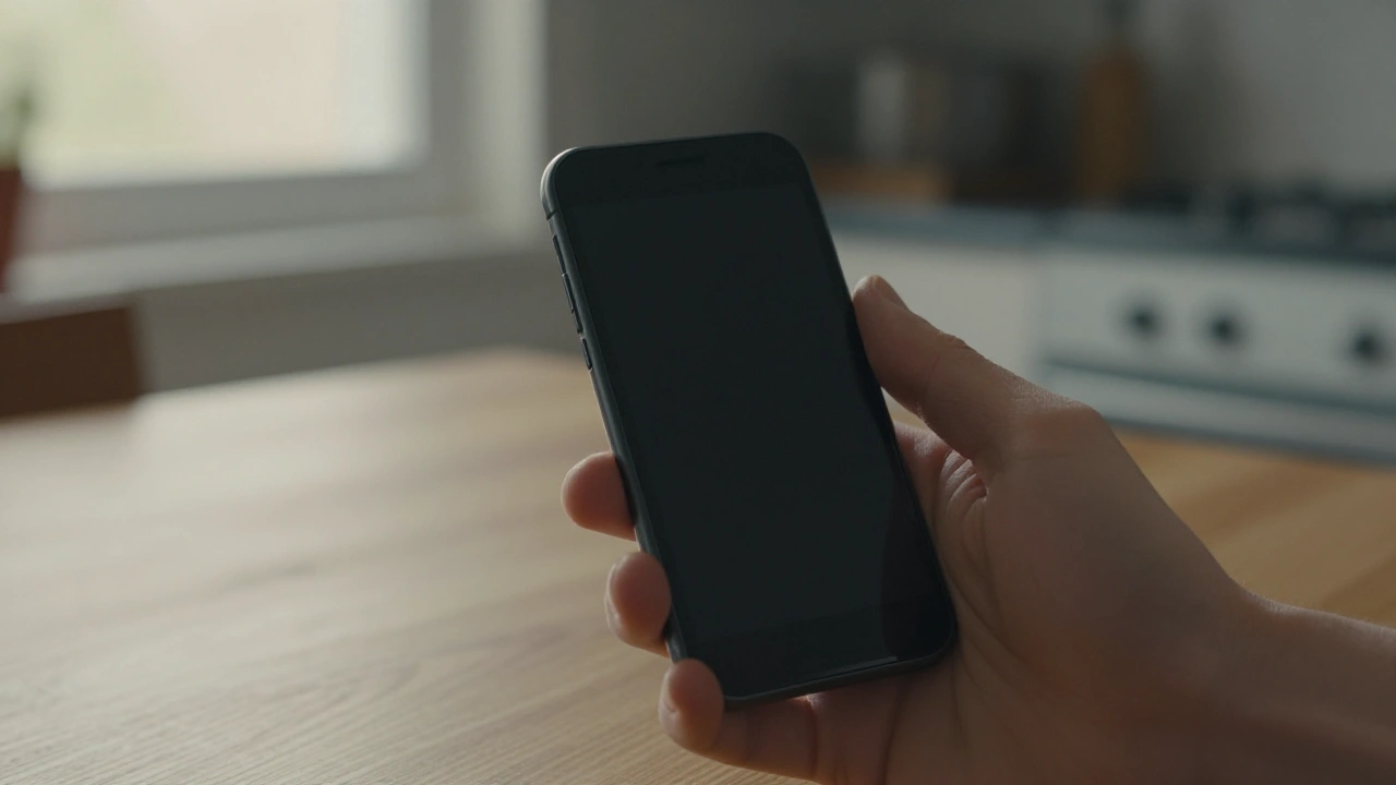 Hand holding a plain phone with a black screen for a crypto casino deposit