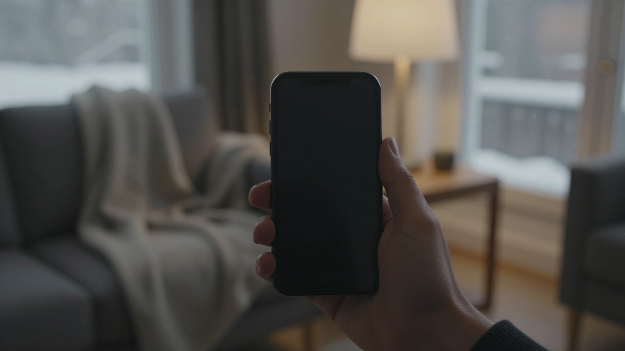 Hand holding a phone in a cosy room for mobile casino play