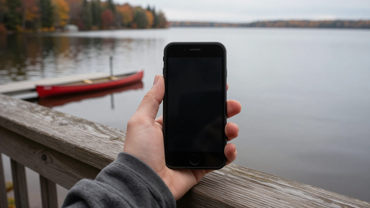 Hand holding a plain phone on an Ontario porch for mobile casino play