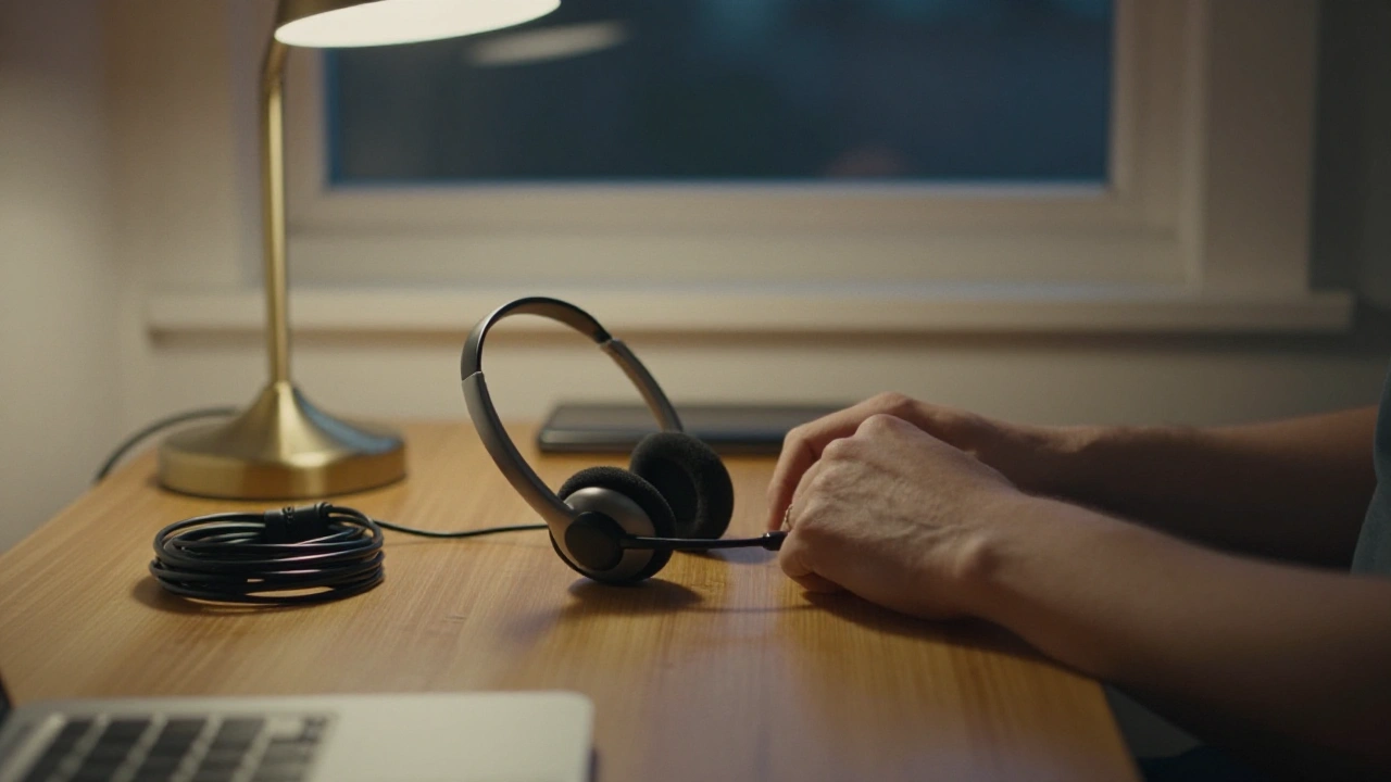 Hands resting beside a headset on a desk for round-the-clock Ontario casino support