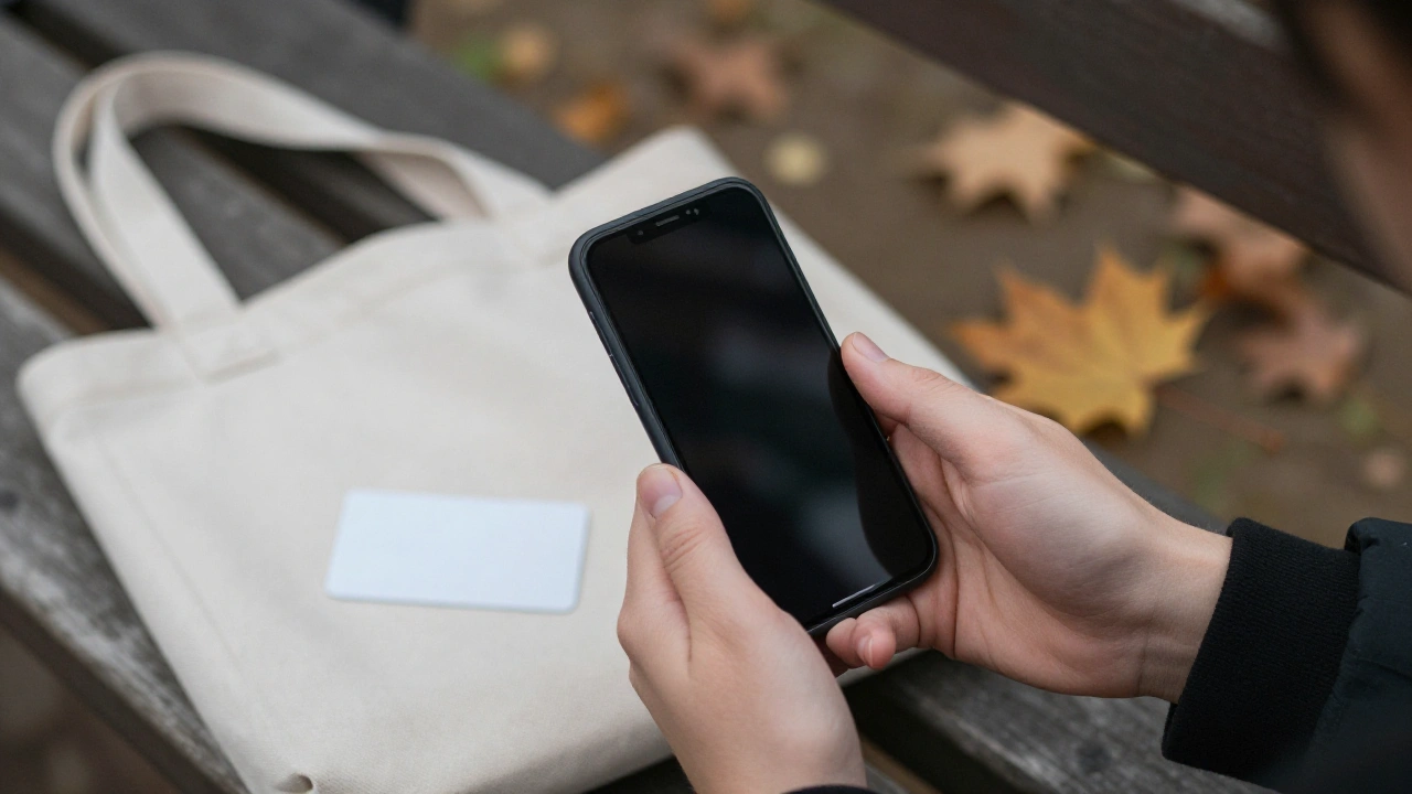Hands holding a phone on a park bench for mobile casino play and easy deposits