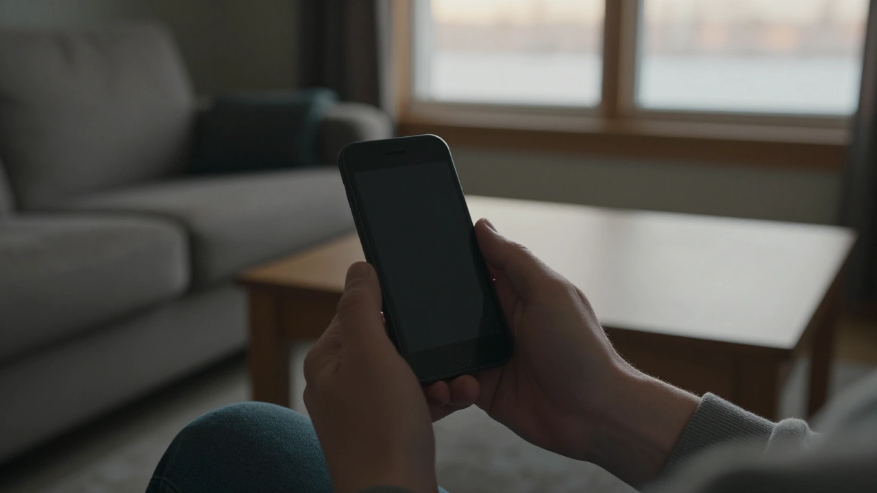 Hands holding a phone in a Saskatchewan living room for online casino game types
