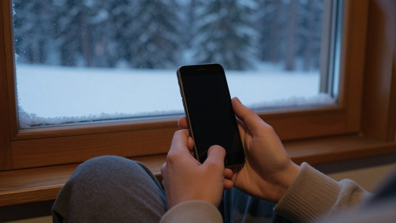 Hands holding a phone in a ski lodge to reach Ontario casino customer support