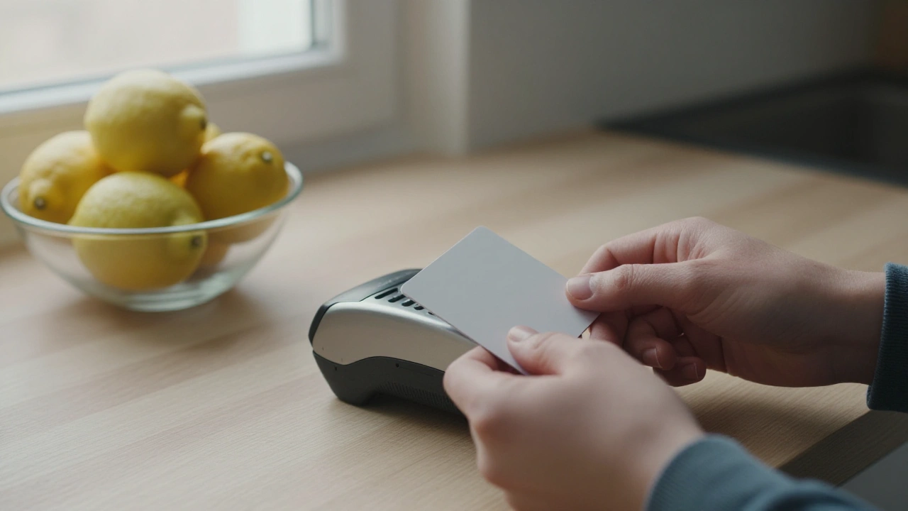 Hands tapping a blank card on a card reader for fast casino deposits