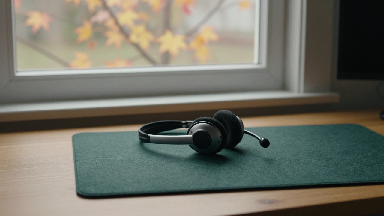 Headset resting on a desk in a quiet Alberta home office for casino support