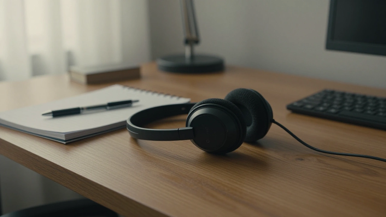 Headset resting on a desk in a quiet home office for casino customer support