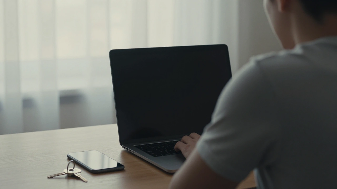 Person at a home desk with a laptop and phone for casino live chat support