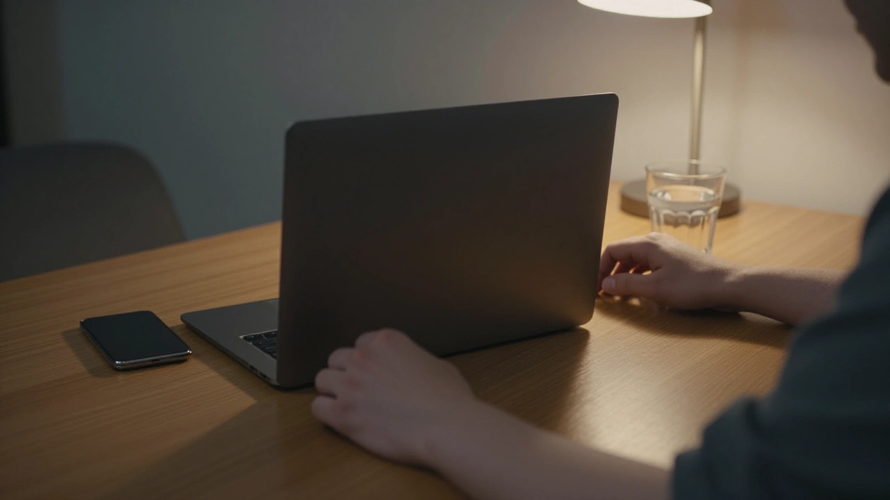 Hands resting beside a laptop on a desk during a live chat support session