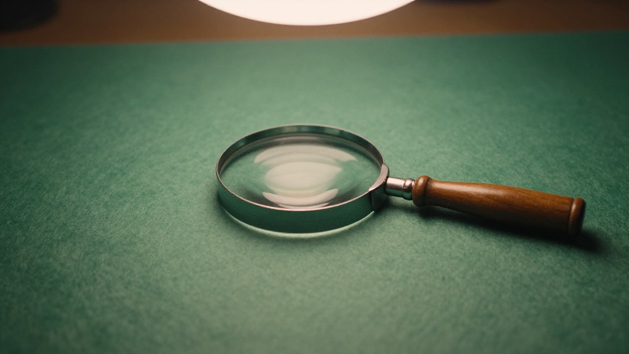 Magnifying glass on green felt examining the casino's varied game library