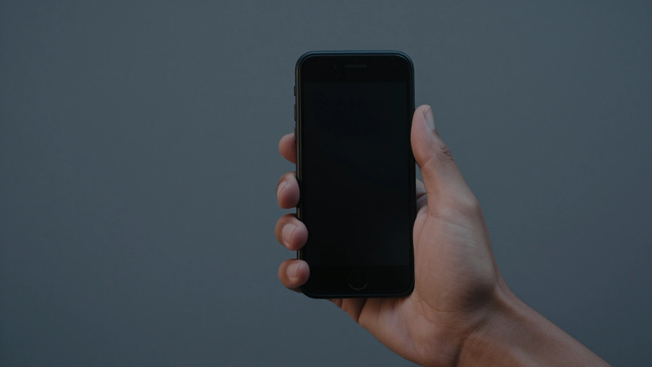 Hand holding a phone with a dark screen, illustrating mobile casino apps in Nova Scotia