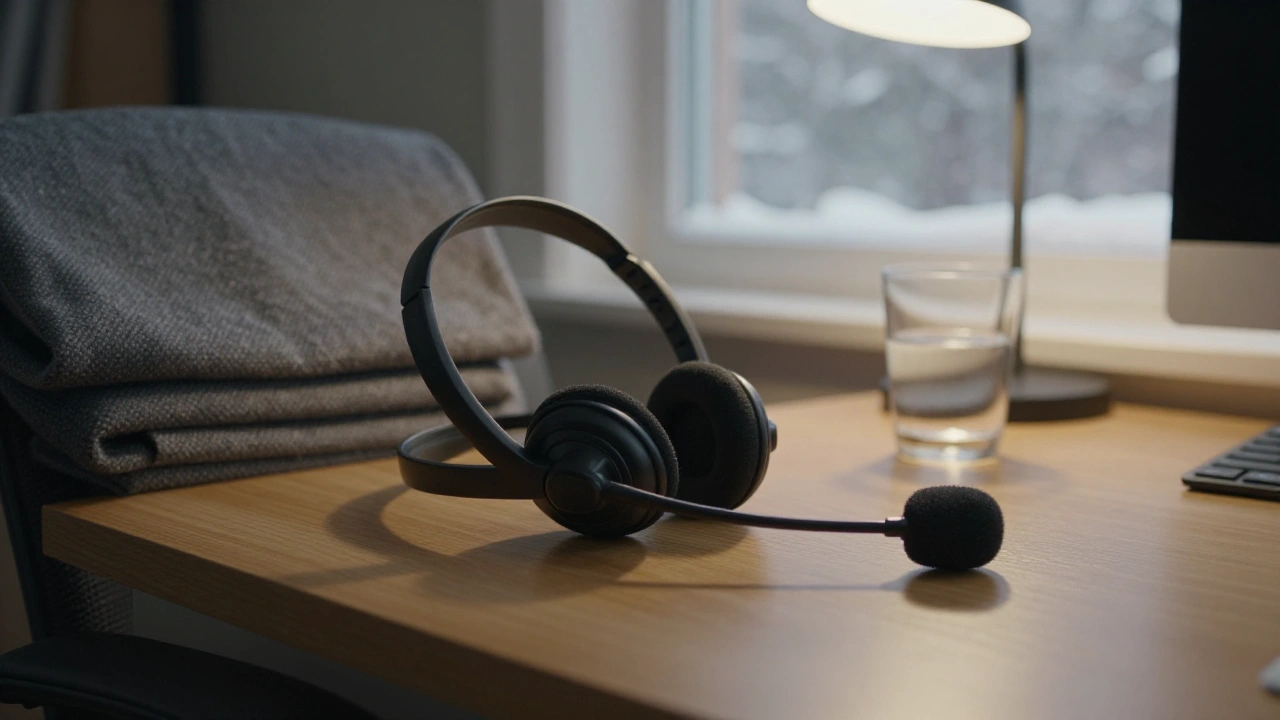 Headset on a quiet Ontario home office desk for casino customer support