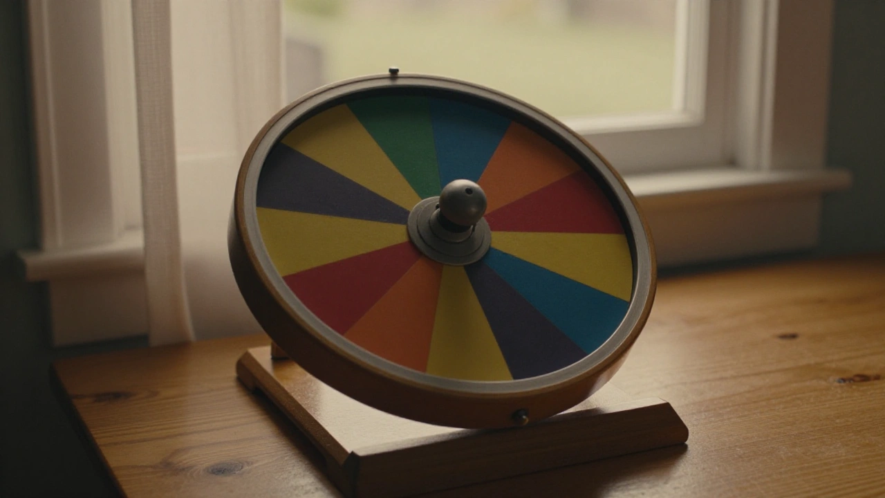 Prize wheel on a wooden table representing online casino bonuses for PEI players