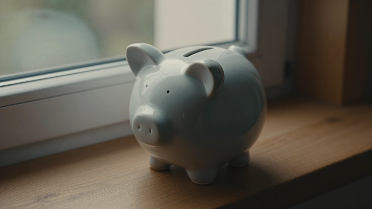 Ceramic piggy bank on a wooden windowsill symbolising casino bonuses and loyalty rewards