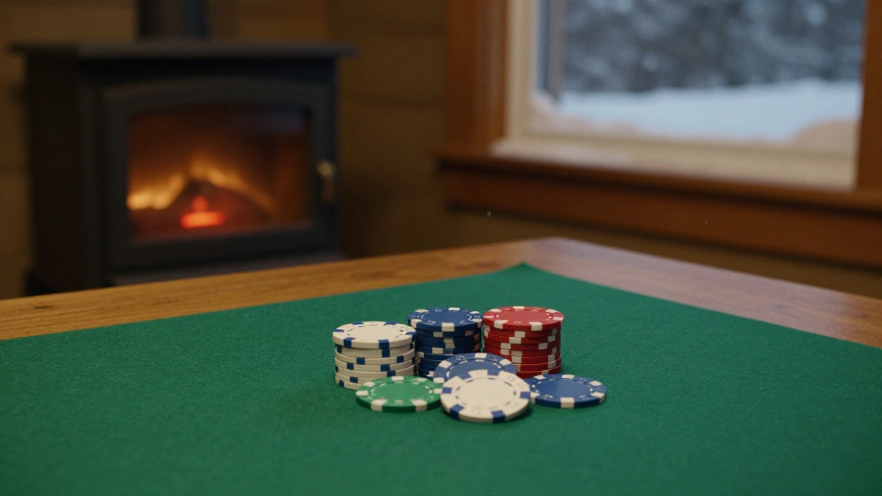 Stack of plain casino chips on a cabin table for table games