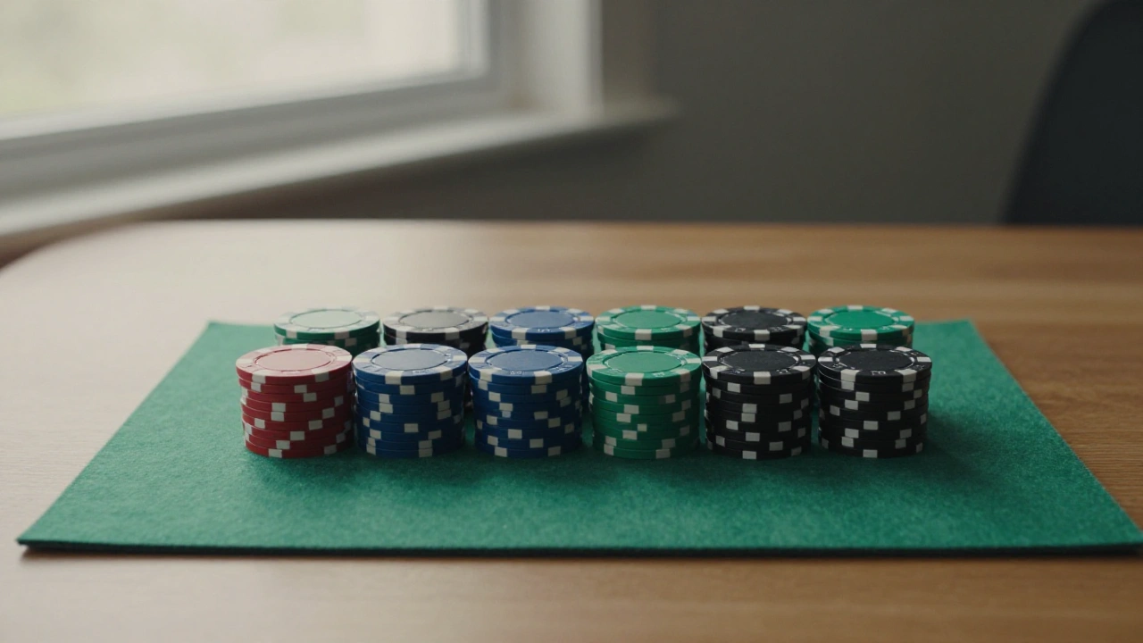 Stacks of plain casino chips in different colours representing a varied game library