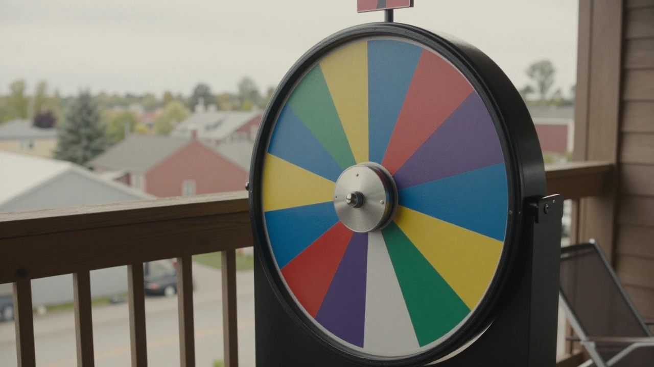 Prize wheel on a balcony illustrating the variety of games at online casinos