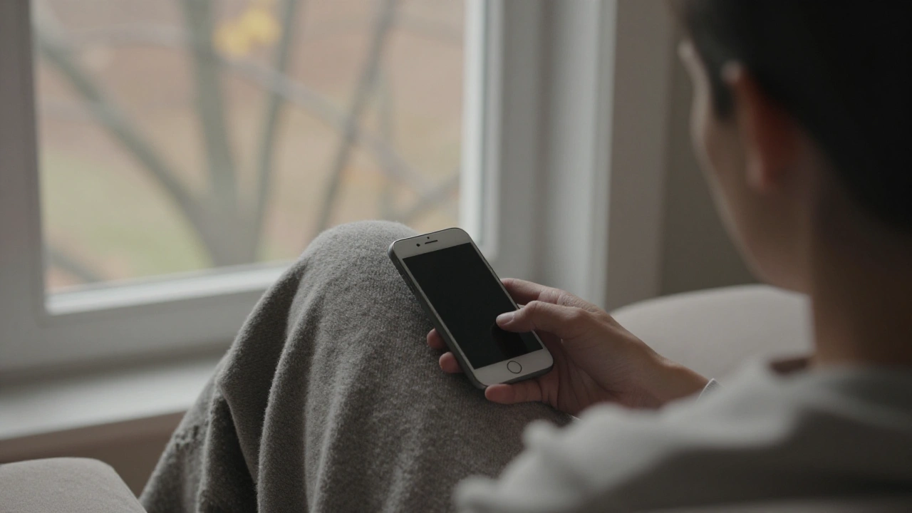 Person on a sofa with a phone ready to contact casino live chat support