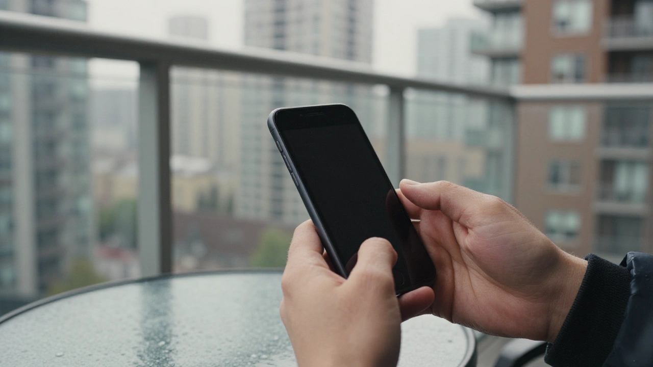 Hands holding a phone on a Toronto condo balcony for mobile casino play