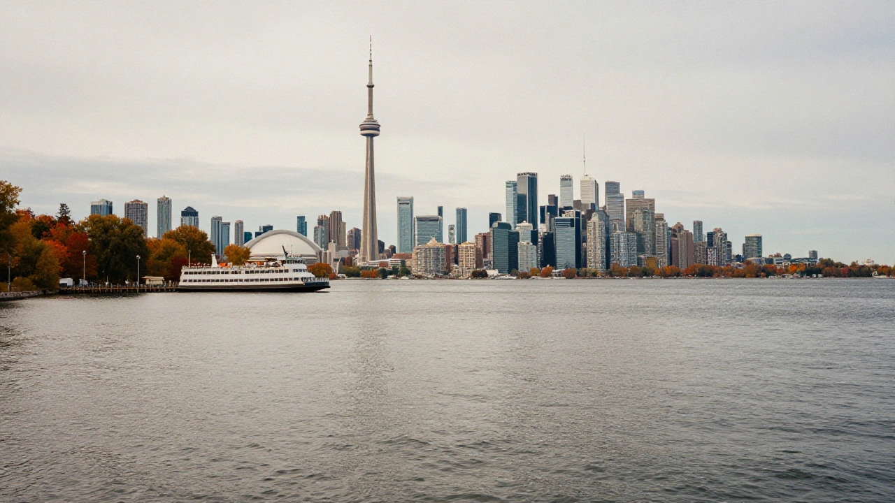 Toronto skyline across Lake Ontario at dusk, representing Ontario's regulated online casino market
