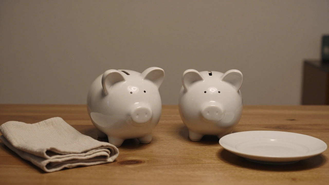 Two ceramic piggy banks on a table illustrating matched deposit bonuses