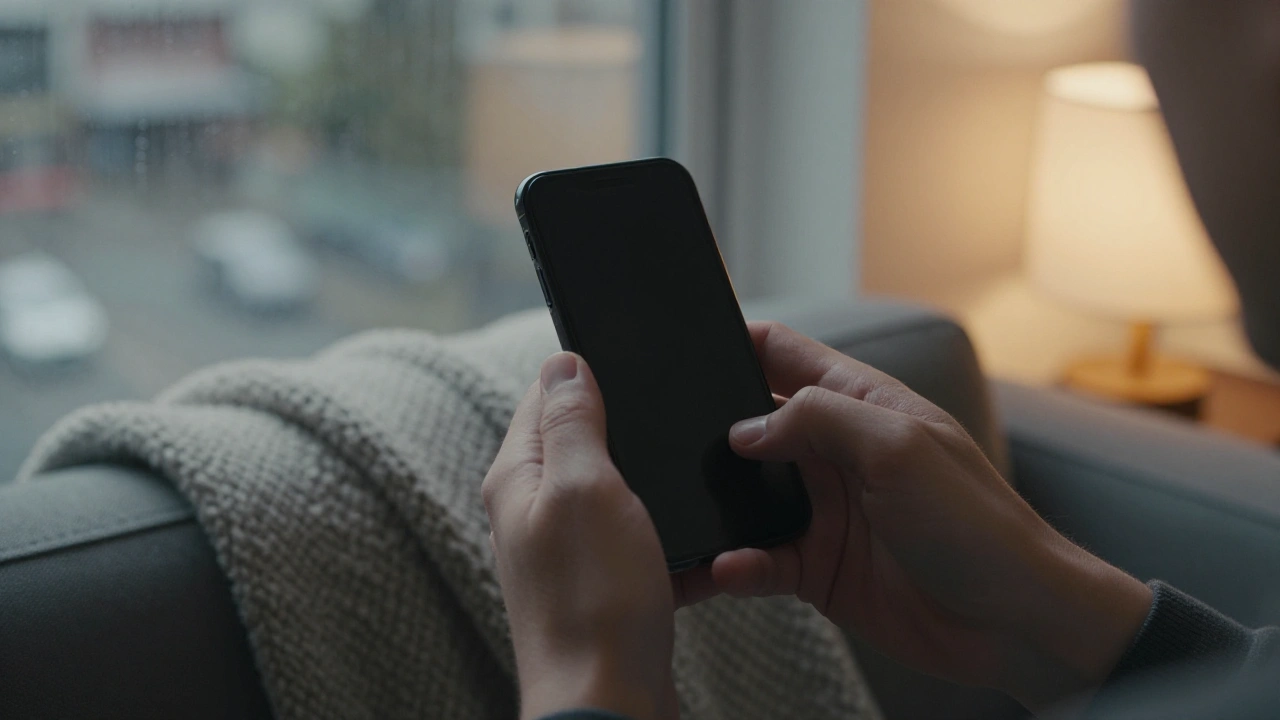 Hands holding a phone in a Vancouver apartment for online casino games