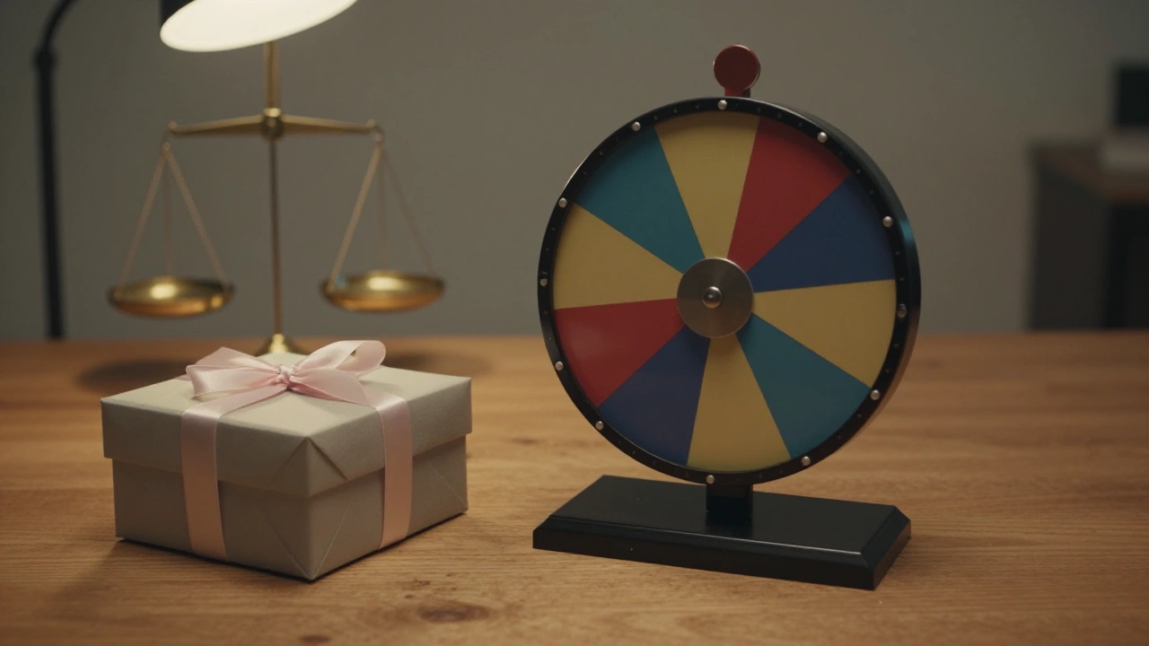 Prize wheel and wrapped gift box on a studio table for VIP casino bonus rewards