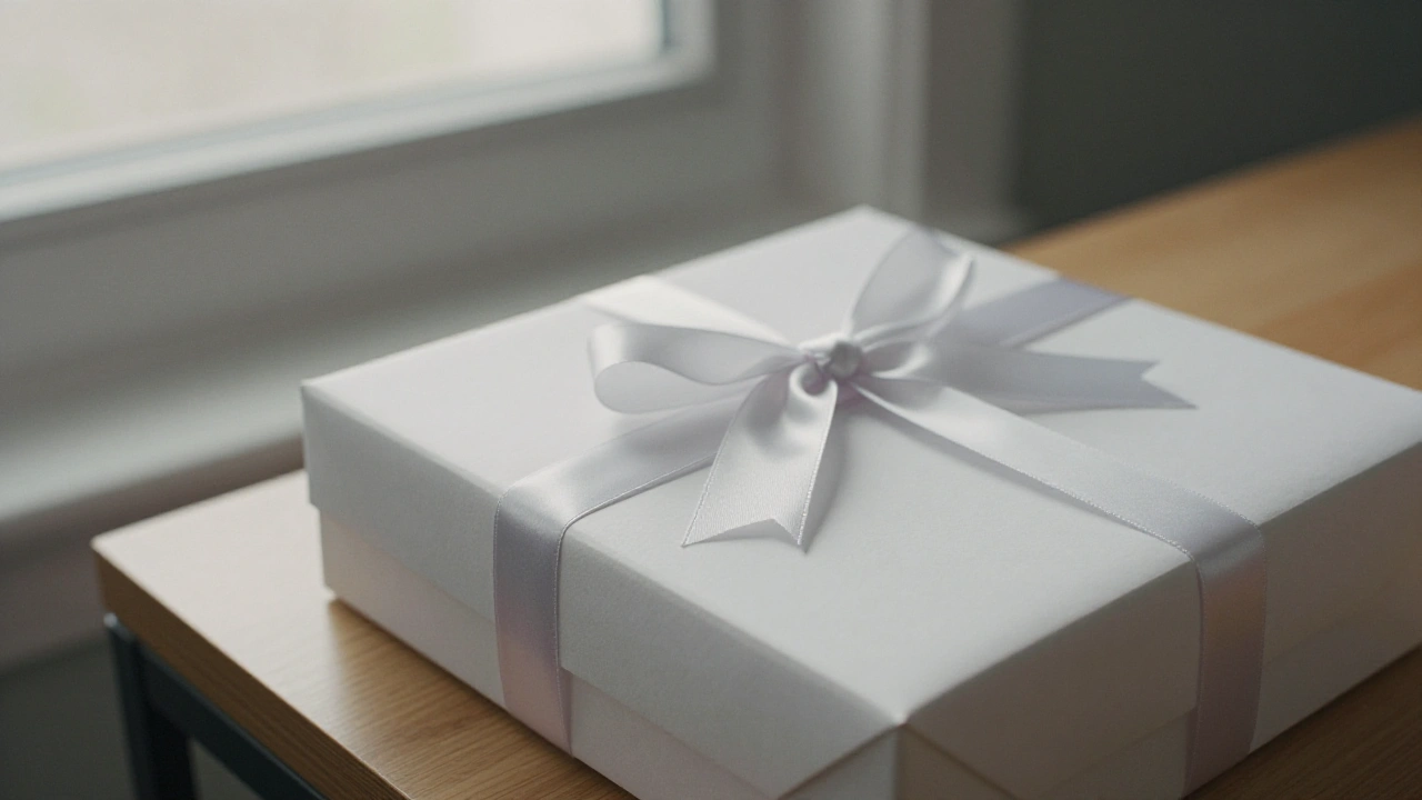 Gift box with satin ribbon on a desk representing a casino welcome bonus package