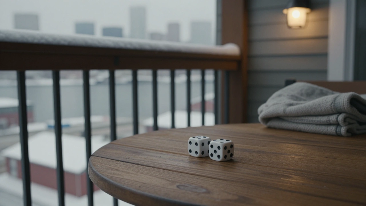 White dice on a snowy balcony table, hinting at the variety of casino games